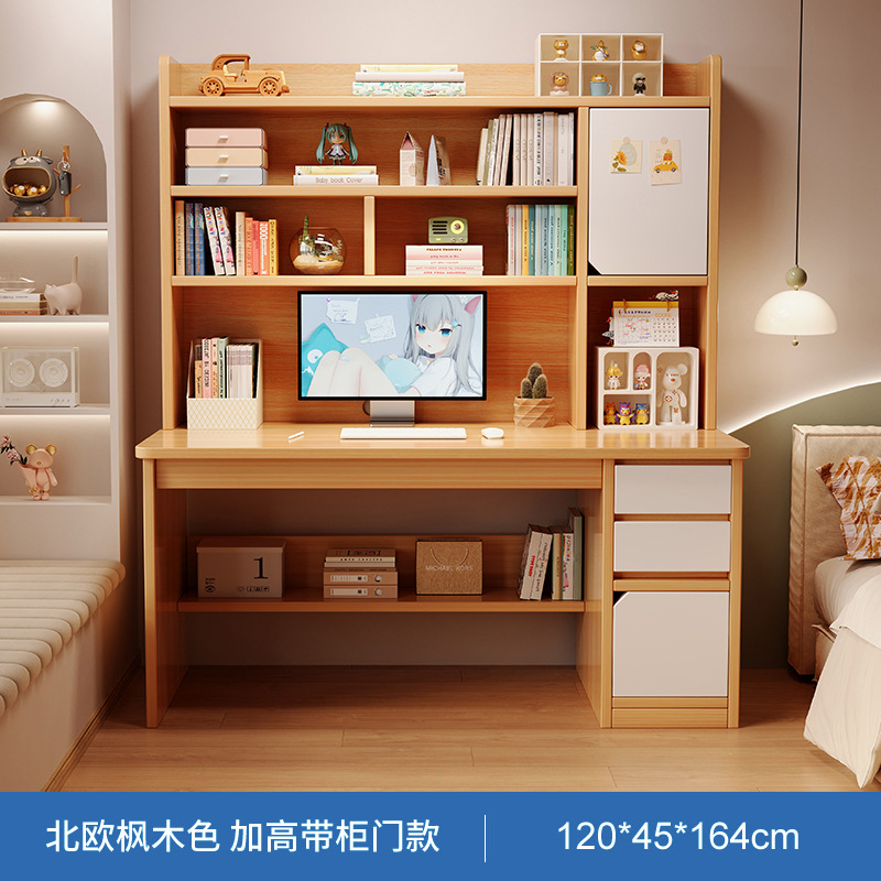 Escritorio y estantería integrados, mesa con librero, combinación para dormitorio, mesa de estudio para estudiantes, escritorio para escribir, escritorio para computadora de hogar.