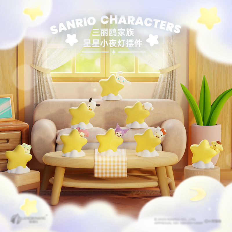 Genuine Sanrio Family Star Night Light Desktop Ornaments Cute Decorative Atmosphere Birthday Gifts
