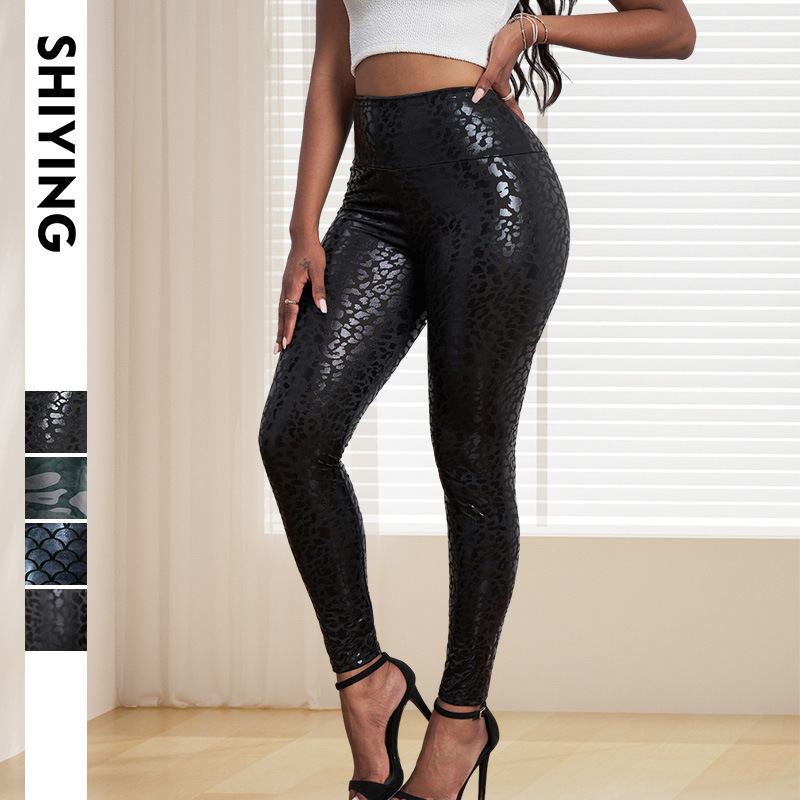 Trendy European and American Style Cropped Leggings for Women, Autumn New Elastic Animal Print Skinny Street Fashion Pants for Women