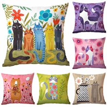 北欧可爱卡通动物猫咪兔子印花抱枕套家居装饰靠枕套车靠垫套