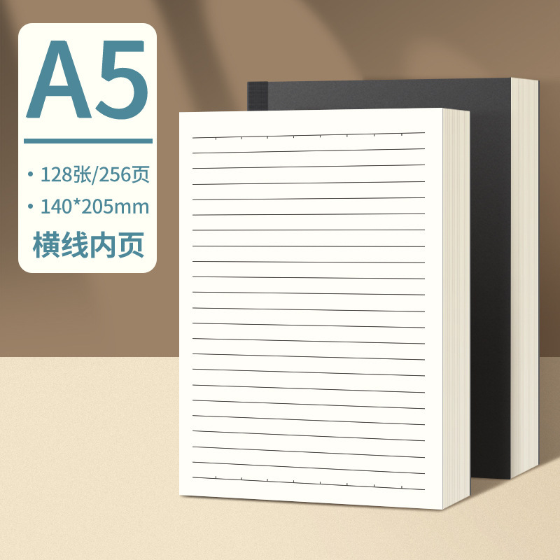 La parte posterior de la bolsa de la tarjeta negra portátil A5/B5 engrosada línea horizontal en blanco Este estudiante utiliza un libro de números de página grande retro simple