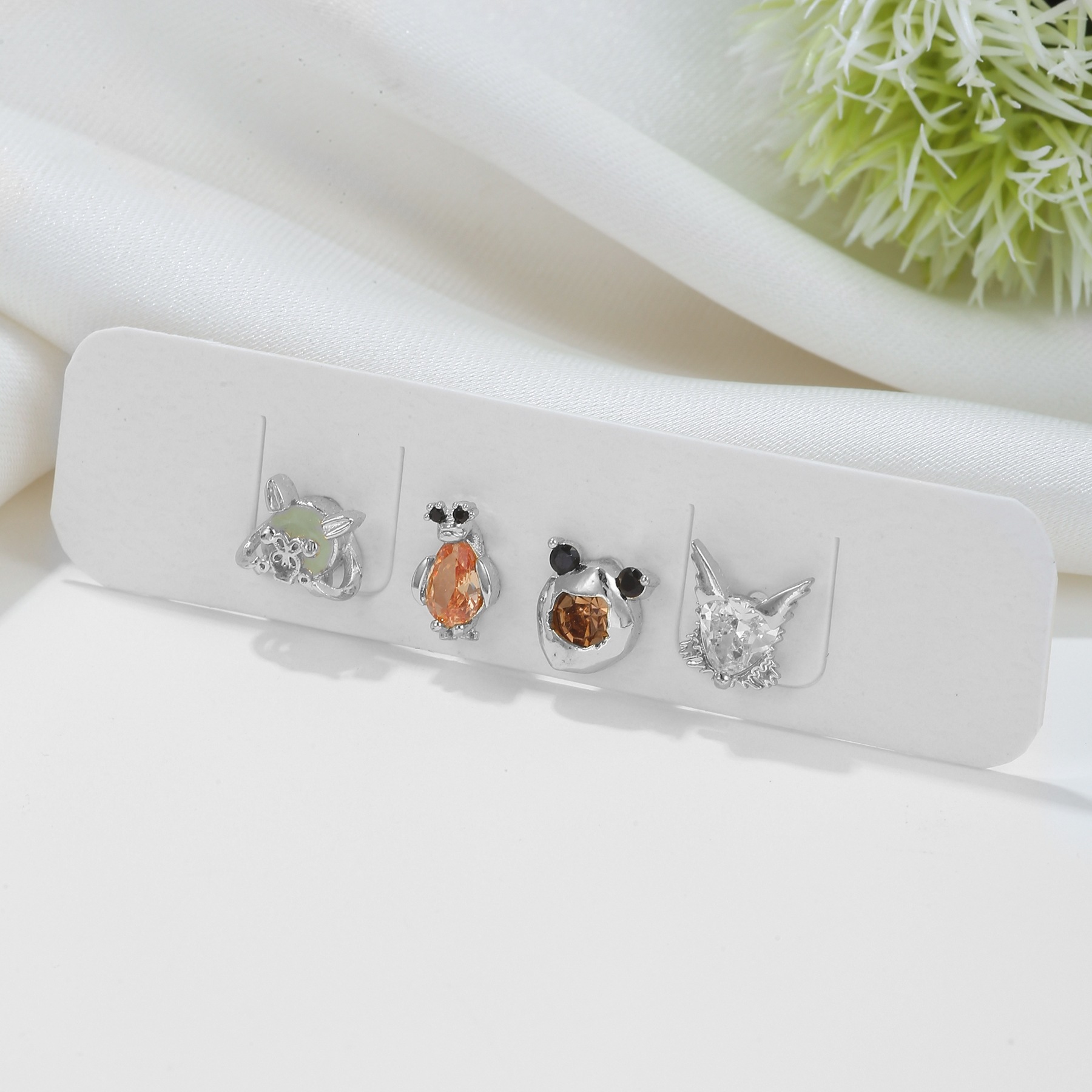 小众设计微镶小动物锆石耳钉套装韩版气质网红四件套耳环银针耳饰