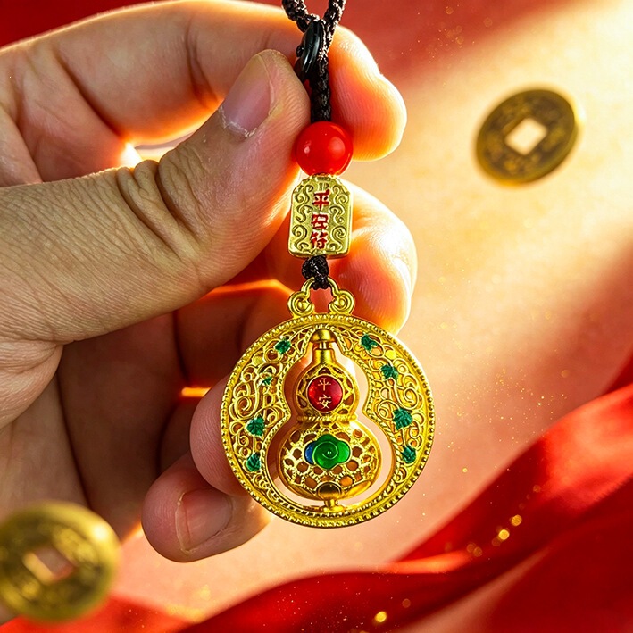 Fortune and Peace Gourd Keychain, 360-degree Rotating Car Ornament, Enamel Painted, Attracts Wealth and Treasure, Unisex Design Fortune and Peace Gourd Keychain, 360-degree Rotating Car Ornament, Enamel Painted, Attracts Wealth and Treasure, Unisex Design