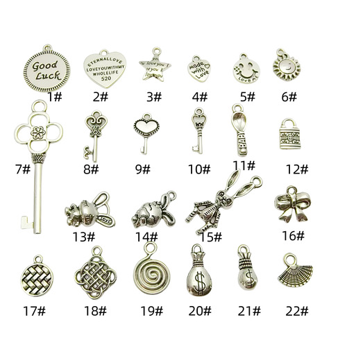New Product Mixed 22 Styles of Silver Pendant Bracelet Necklace Alloy Small Charms DIY Handmade Accessory