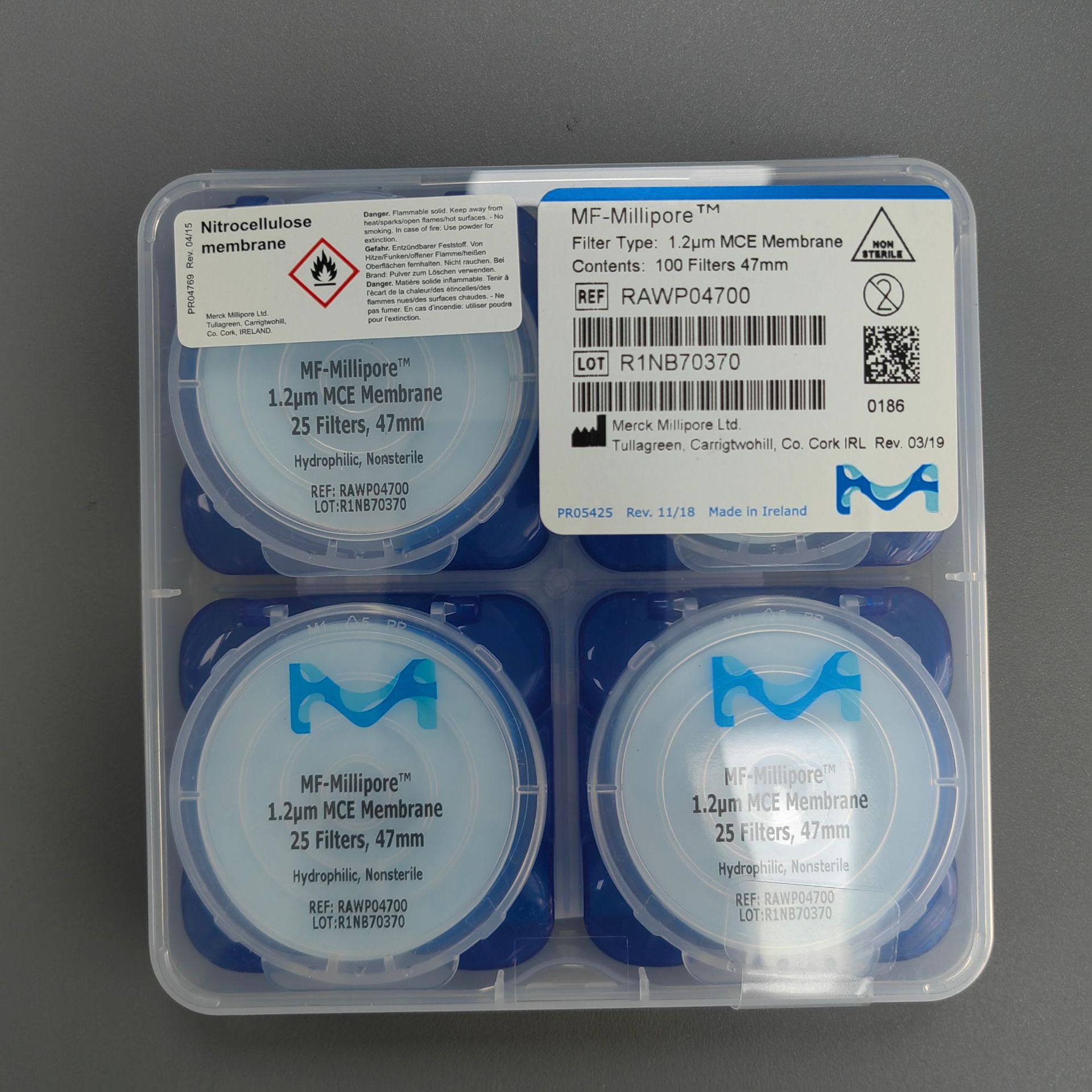 Millipore密理博混合纤维素酯 MCE 0.45μmRAWP04700/RAWP02500