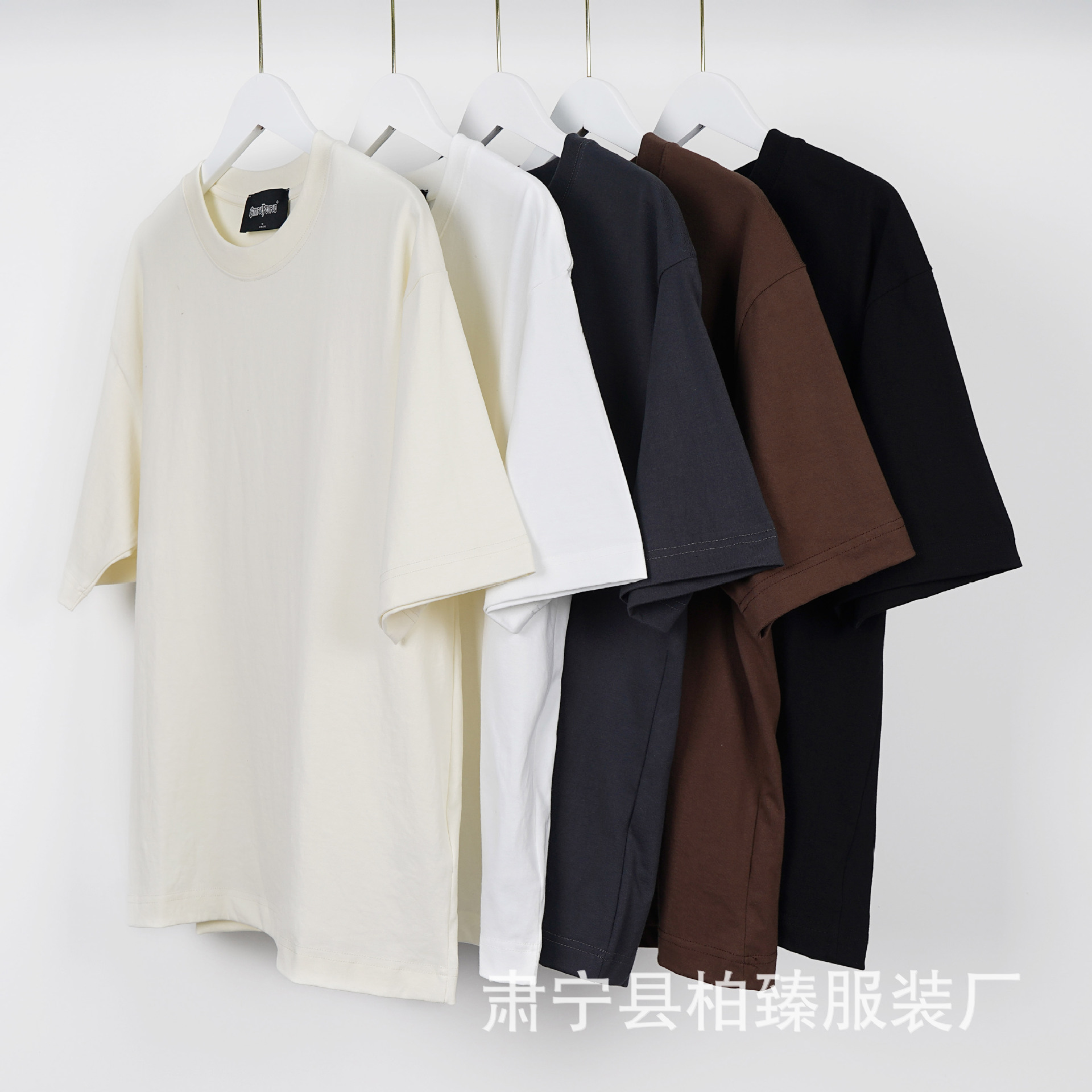 2023 nueva camiseta de los hombres de cuello redondo de color sólido de los hombres y las mismas mujeres de tres pruebas T manga corta caída hombro casual moda suelta top