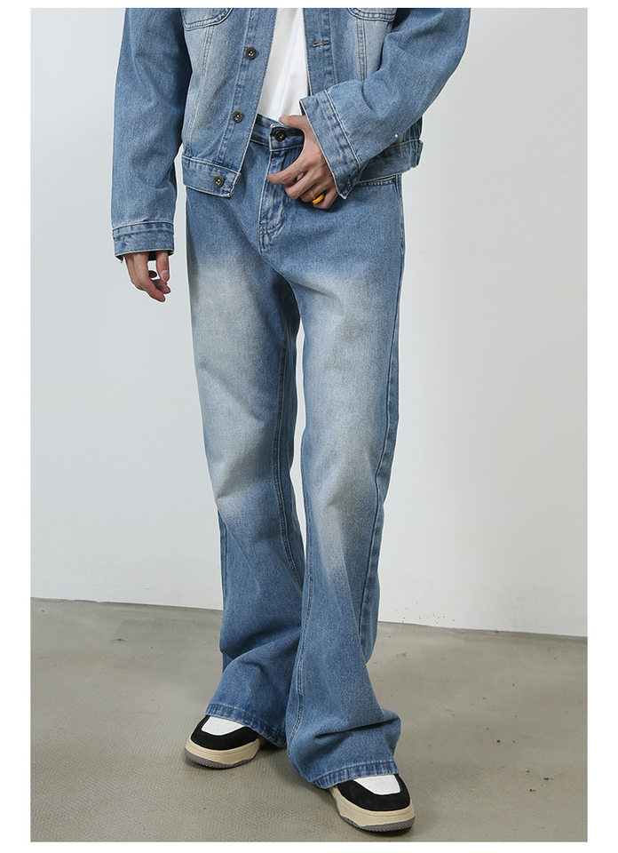 Quần jean nam ống đứng dáng suông rộng cạp vừa phong cách Hàn, vải denim giặt cổ điển — Xanh lam nhạt, Xám nhạt, Đất Sét chi tiết 14