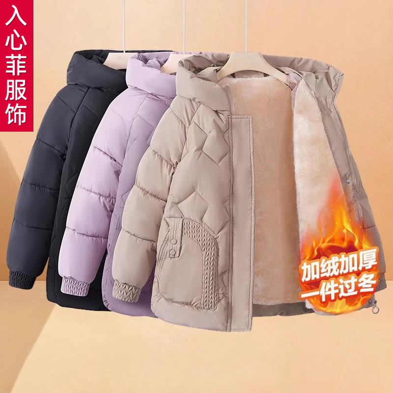 Middle-Aged and Elderly Mother's Clothing Winter New Velvet Warm Cotton Outwear Grandma's Winter Clothing Loose Hooded Thickeneded Cotton Jacket