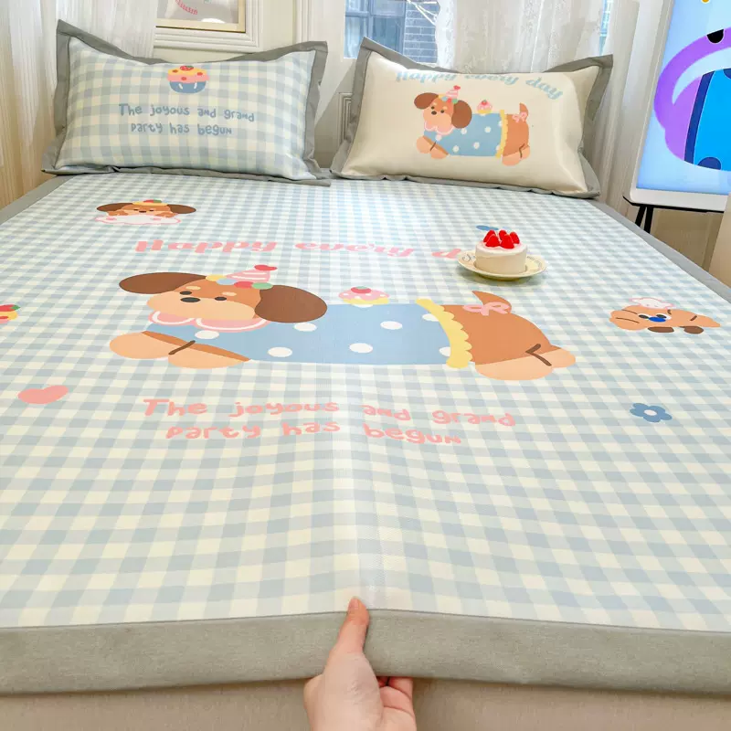 大版卡通冰丝凉席三件套a类可水洗折叠软席夏季学生宿舍单人席子