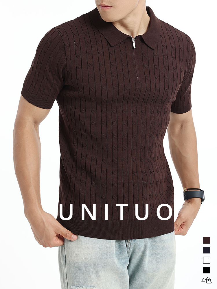 El antiguo viento de hielo de punto polo camisa de verano hombre medio cremallera corredora de tiras dobladilla de negocios chaqueta casual ropa de hombre