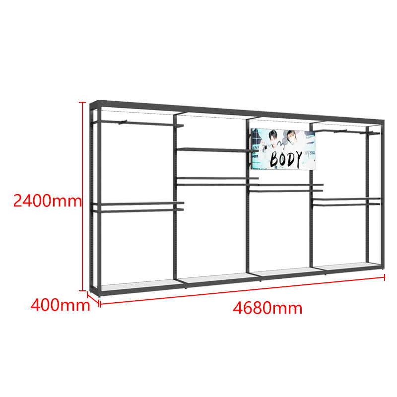 Tienda de celebridades en línea estante de ropa tienda de ropa soporte de exhibición percha de piso con luz combinación de estante de tienda de ropa para hombres de alta gama