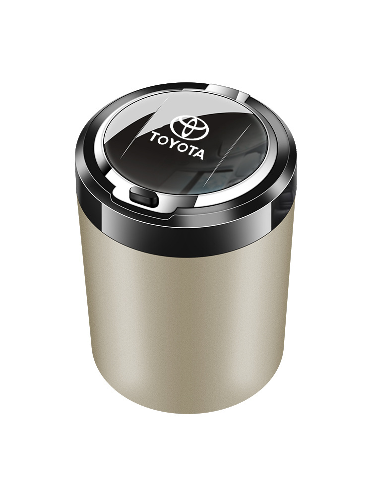 Cross-border car ashtray, metal with lid, automatic lighting, dustproof and smoke extinguishing in the car, multiple car logo options, one-touch lid opening