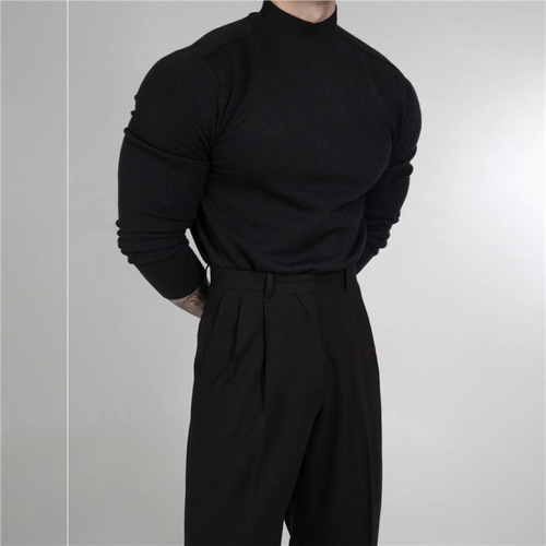 Men's Half-Turtleneck Knitted Sweater—Autumn/Winter New Arrival, Korean Style, Trendy, All-Match, Slim-Fit Fleece-Quilted Base Layer Pullover