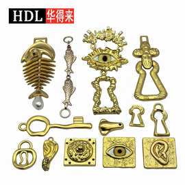 欧美复古风金色金属吊坠 眼睛耳朵鱼骨架钥匙造型DIY饰品配件