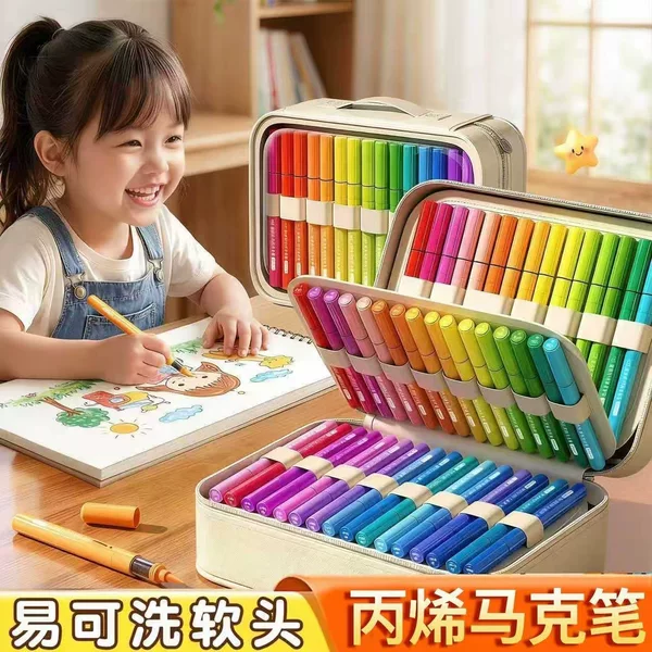 Acrylic markers for elementary school students, art-specific watercolor pens, 120 markers with storage bag, opaque and blendable colors