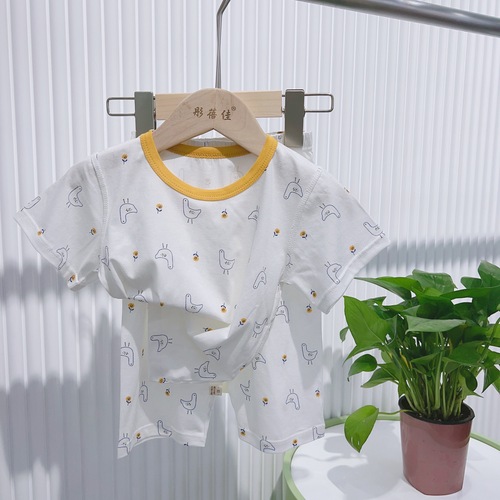 Summer thin air-conditioned clothes, short-sleeved cropped pants suits, children's pajamas suits, boys' and girls' meteor shower cotton home clothes