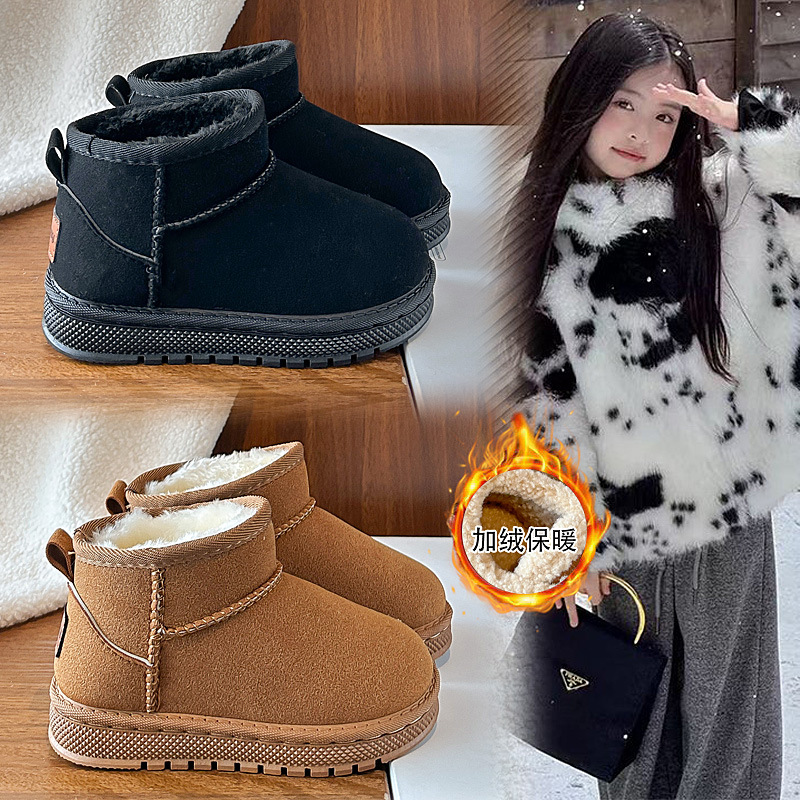 Children's Solid Color Snow Boots 2025 Winter Fleece-Lined Thickened Girls' Non-Slip Medium and Large Kids Soft-Soled Waterproof Boys' Cotton Boots
