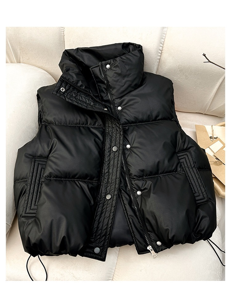 Chaqueta de algodón de pluma pequeña chaleco de mujer chaleco exterior de color puro otoño y invierno sin mangas chaqueta de hombro de moda