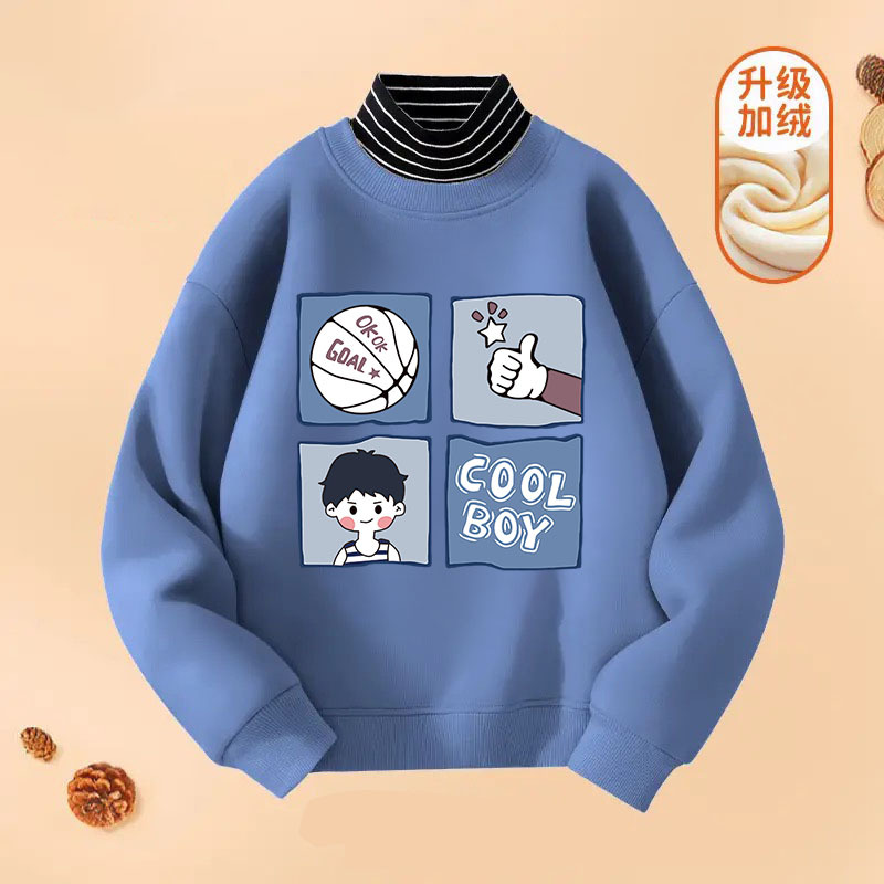 Stylish fleece-lined turtleneck sweatshirt for boys, new style for winter, 2026. Warm children's top, winter wear, one-piece fleece pullover.