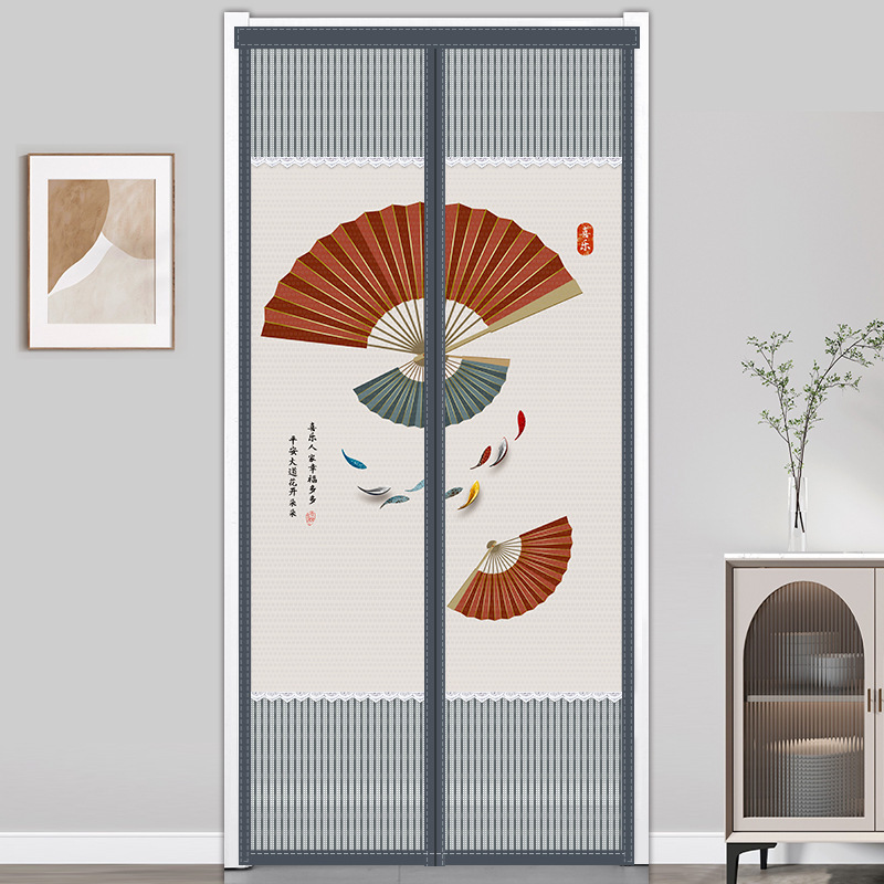 New Chinese Style Anti-mosquito Door Curtain Punch-free Home Shelter Privacy Summer Partition Curtain Magnetic Adsorption Diamond Mesh Curtain for Entry Door