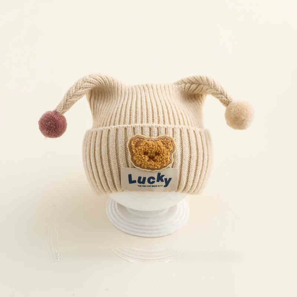 Beige【Lcuky standard double ball yarn pullover hat】