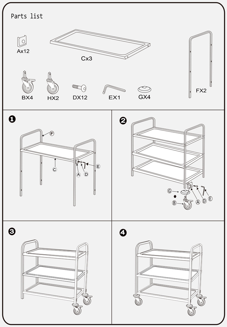 方管三层餐车插杆