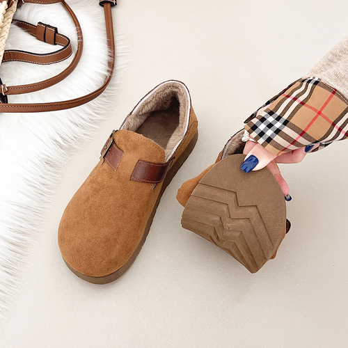 Winter New Fleece-lined Thickened Birkenstock Shoes Un mainstream Casual Style Thick-soled Cotton Shoes Anti-slip Soft Sole Low-top Snow Boots for Women