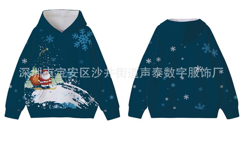 クリスマス親子ウェアクロスボーダーヘラジカフード付きスウェットシャツデジタルプリント長袖スウェットシャツカスタム秋冬フード付きスウェットシャツ|undefined