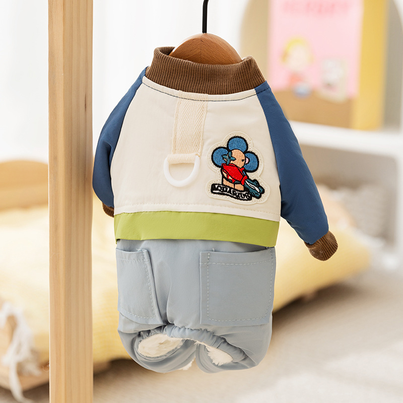 Otoño y invierno perros de color contrastante dibujos animados casuales lindos cuatro patas ropa deportiva de algodón perros pequeños y medianos gatos ropa de perros