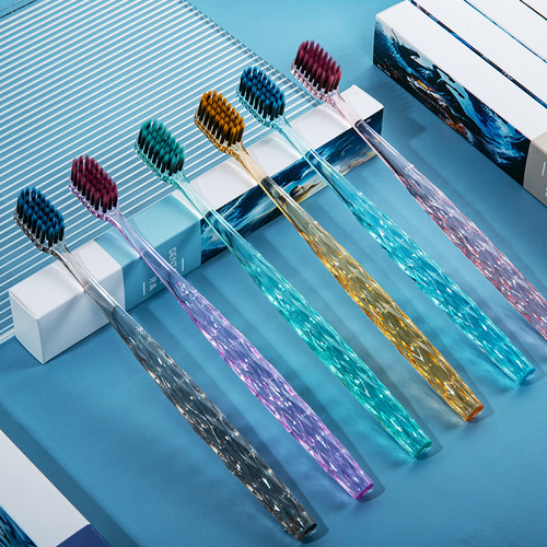 High-end light luxury fine silk soft hair crystal handle toothbrush wide head, couple's toothbrush set gift box