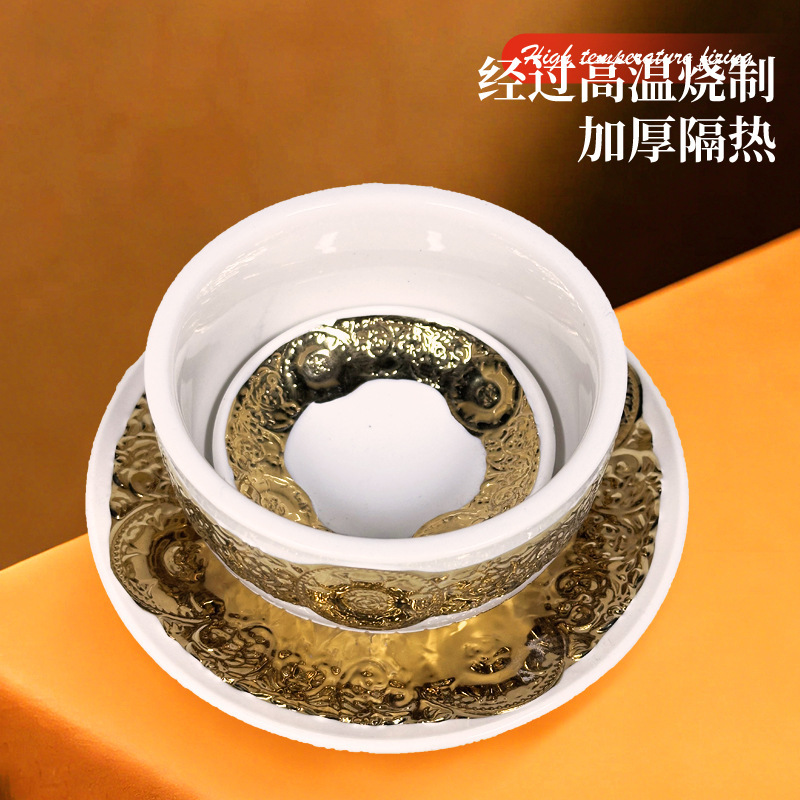 Cross-Border Middle Eastern Electroplated Ceramic Bowl with Gold Engraving, Elegant and Luxurious Style, Bulk Factory Direct Sales with Excellent Price