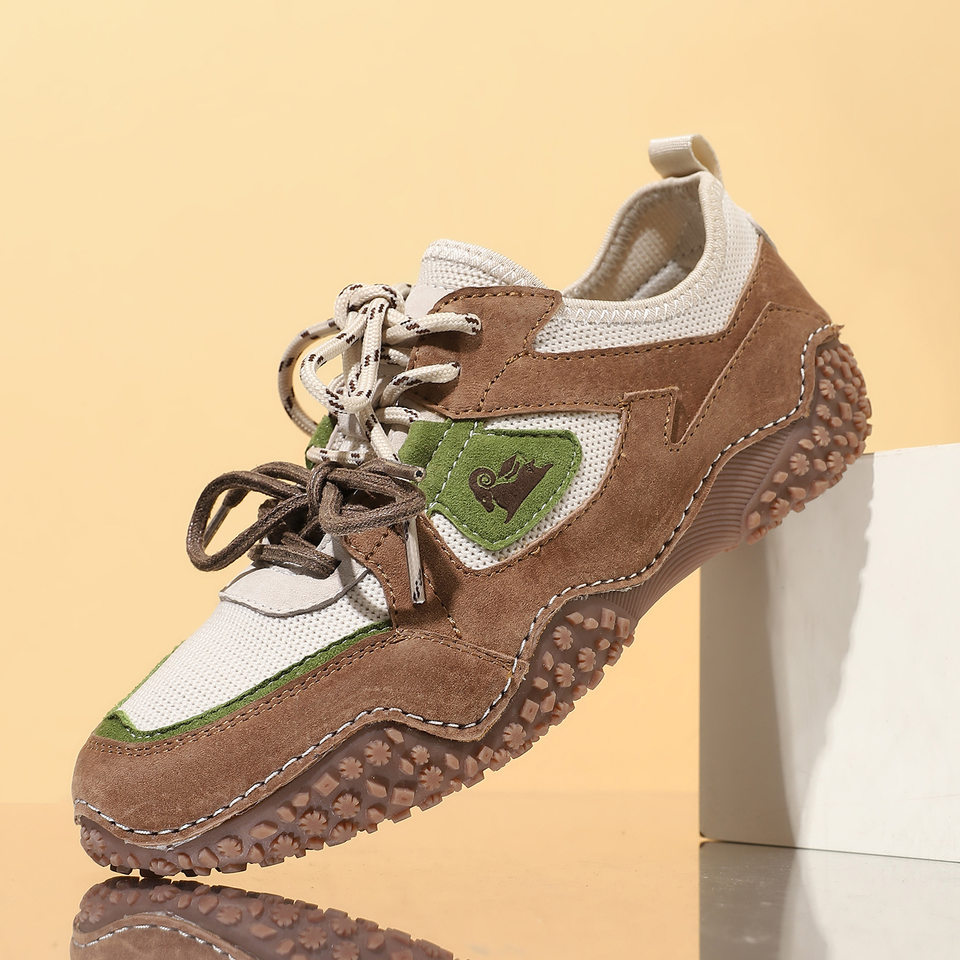 Giày thể thao unisex cỡ lớn da thật mũi tròn, đế bệt, dây thun, phong cách năng động — 6887 màu cát, 6887 nâu, 6887 rượu vang đỏ