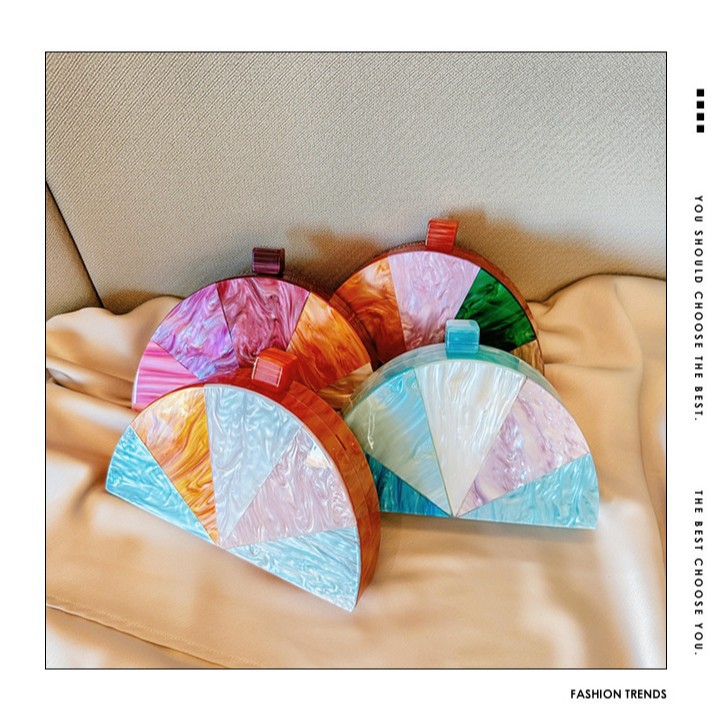 Europa y los Estados Unidos nuevo empalme bolsas de cena de damas semicircular acrílico bolsas de cena personalidad de alto nivel bolsas de mano