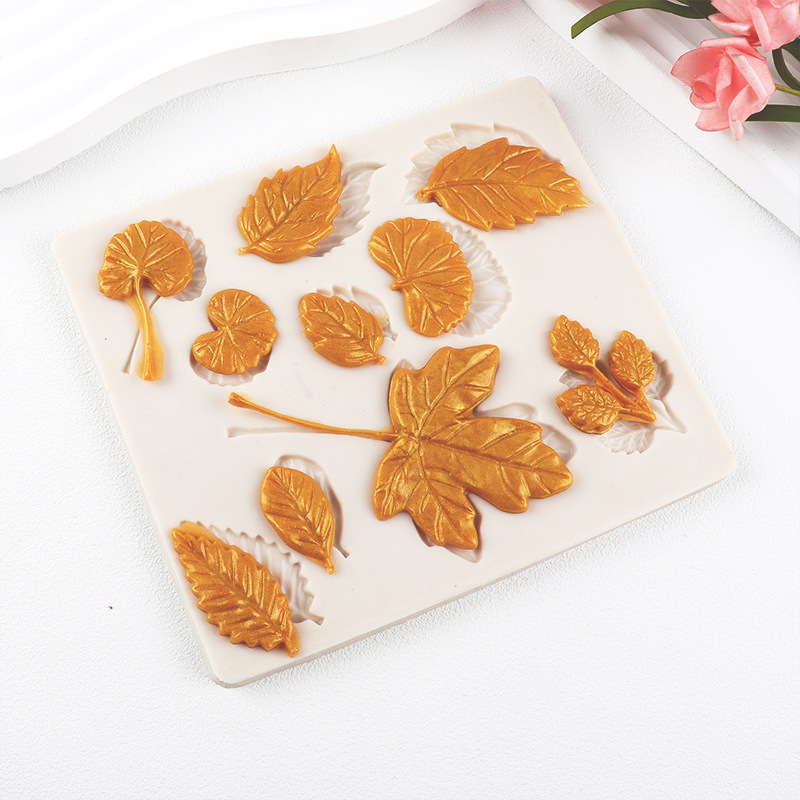 Ginkgo biloba hojas de arce hojas molde de pastel de silicona molde de chocolate herramientas de horneado arcilla molde de cerámica suave