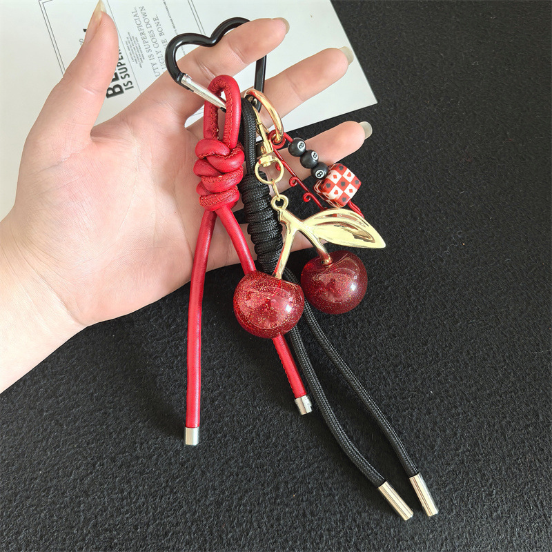 多用途ミュウスタイルかわいいチェリー編組ロープキーホルダーペンダントバッグ装飾ペンダントキーホルダー卸売|undefined
