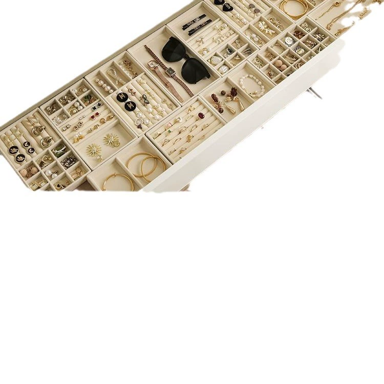 Drawer Jewelry Organizer Tray, Fabric-Lined Modular Storage, Multiple Grid Configurations