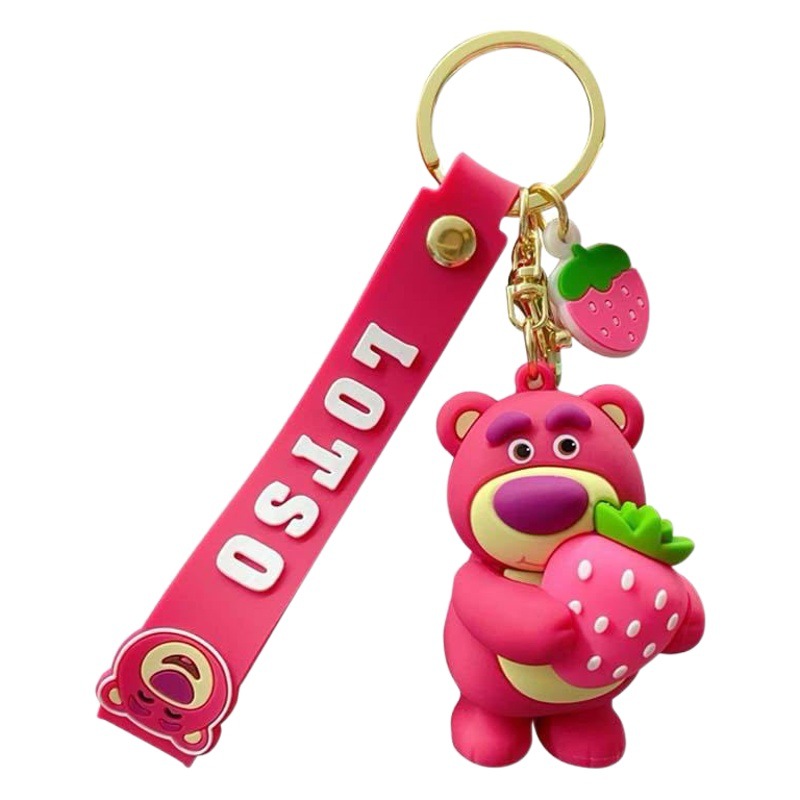 Oso de fresa dibujos animados llavero de silicona oso muñeca colgante coche llavero adornos muñeca máquina regalo al por mayor