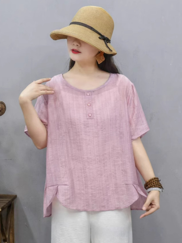 Transfronterizo 2025 primavera y verano nueva camiseta de mujer china impresa de manga corta camiseta de mujer de verano collar redondo literatura y arte image 2