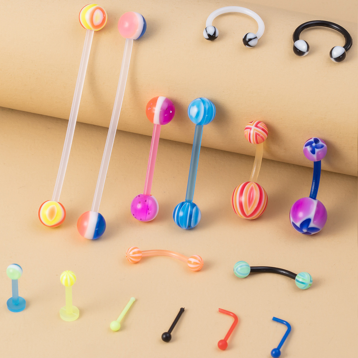 Fashion Round Stainless Steel Arylic Plating Nose studs 16 Pieces