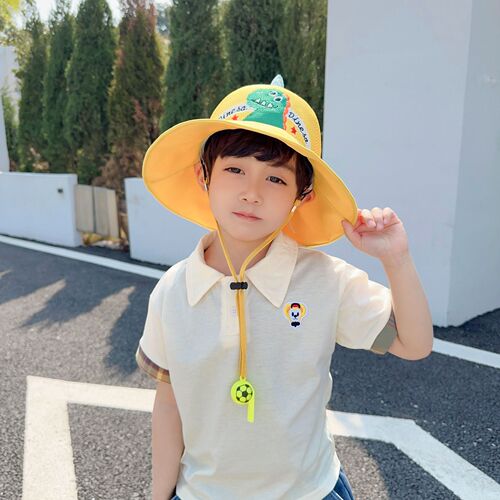 Children's sun protection hat summer boys and girls anti-UV sun hat baby cartoon mesh large brim sunshade fisherman hat