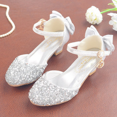 2023 New Korean Princess Shoes, Student Performance Shoes, Crystal Shoes, Soft Sole Silver Children's Shoes, Summer Girls' Sandals
