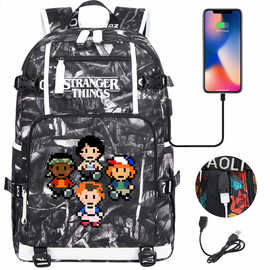 热销周边印花USB青少年学生书包男女休闲旅行双肩背包