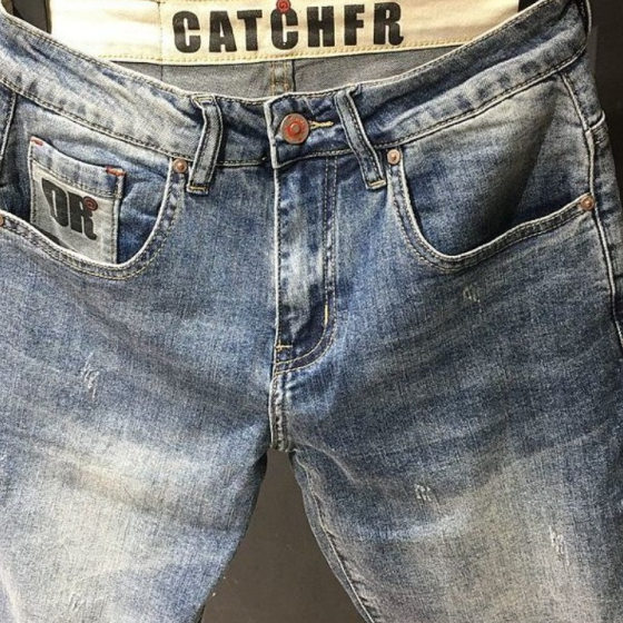 2025 Internet Popular Summer Denim Trousers Trendy Brand High-end Retro Nostalgic Korean-style All-match Elastic Slim-fit Five-point Pants for Men