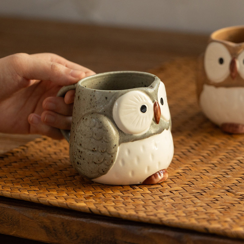 Japanese Imported Mino Ware Owl Ceramic Mug Japanese-Style Coffee Cup Office Tea Cup Cute Water Cup