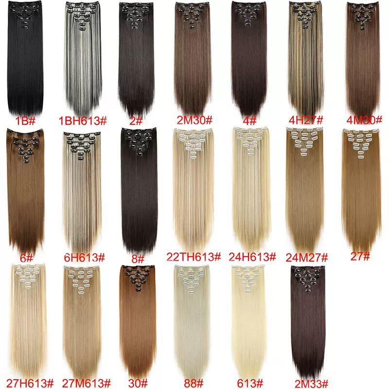 跨境欧美假发片假发16卡7件套接发片化纤女长直发卡子接发片现货