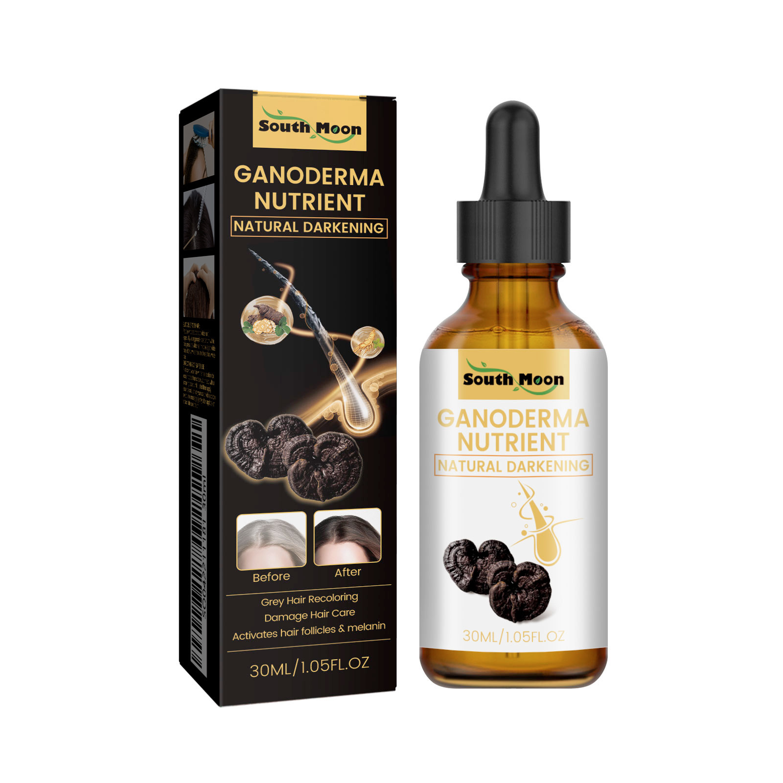 South Moon negro Ganoderma blanco a Negro loción para el cabello cuidado del cabello hidratante reparación del cabello Esencia de masaje