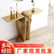 玄关意式不锈钢设计轻奢大理石玄关台入户新中式靠墙条案入户门