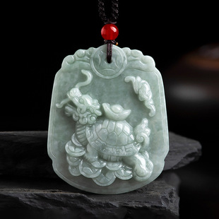 Natural A Goods Jadeite Gold Pendant Dragon Turtle Jade Pendant Ice Pendant Jewelry Men's Necklace Women's Jade Pendant