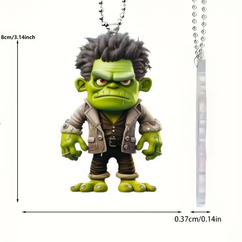 Acrílico Halloween pequeño monstruo verde nuevo colgante plano transfronterizo automóvil espejo retrovisor decoración colgante