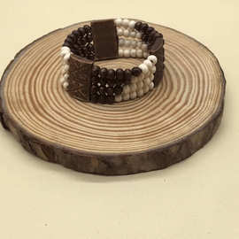 跨境波西米亚复古花纹多层混色木珠手串男女款批发 wood bracelet